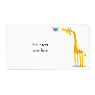 Etiqueta Girafa de desenho animado e ave
