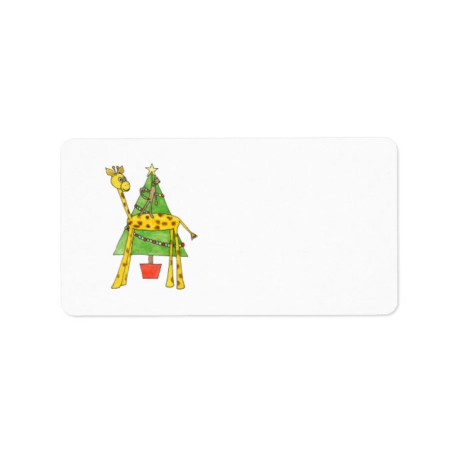 Etiqueta Girafa, macaco e árvore de Natal. (Frente)