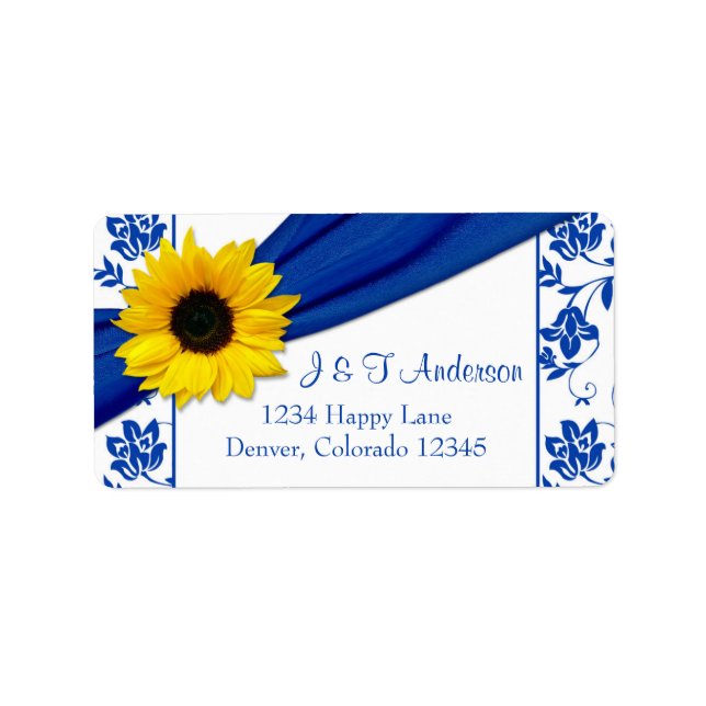 Etiqueta Girassol Azul Real Damasko Endereço de Devolução d (Frente)