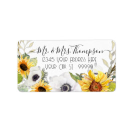 Etiqueta Girassol Floral Watercolor Amarelo Folhagem Branca