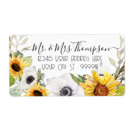 Etiqueta Girassol Floral Watercolor Amarelo Folhagem Branca