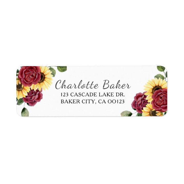 Etiqueta Girassol Moderno e Rosa Floral (Frente)