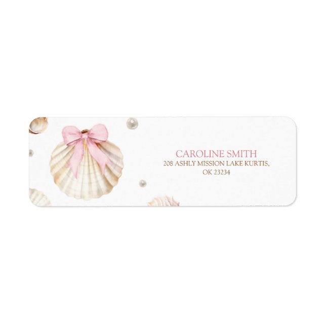 Etiqueta Girl Pink Bow Shell Baby Shower Address Label (Frente)