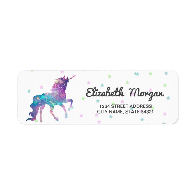 Etiqueta Girly Rainbow Unicorn, Stars (Frente)