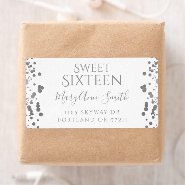 Etiqueta Girly Silver Foil Confetti Sweet Dezesseis (Insitu)