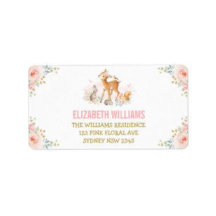 Etiqueta Giry Blush Floral Woodland Animal Endereço De Reto