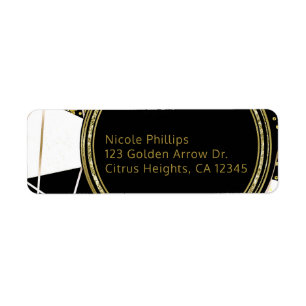 Etiqueta Glam Moderno Deco Preto Branco Dourado Chique Fest