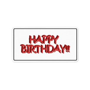 Etiqueta Glassy Red Happy Birthday