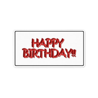 Etiqueta Glassy Red Happy Birthday