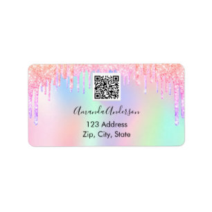 Etiqueta Glitter cor-de-rosa goteja o endereço de devoluç