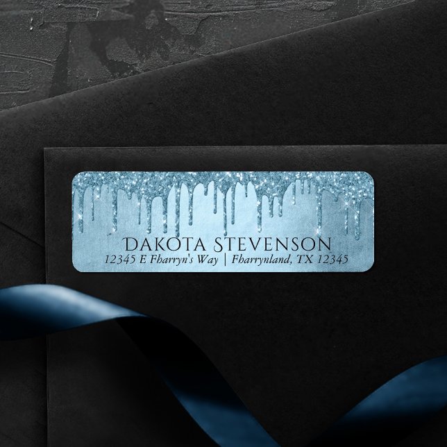 Etiqueta Glitter de Gelo | Blue Faux Sparkle Address (Criador carregado)