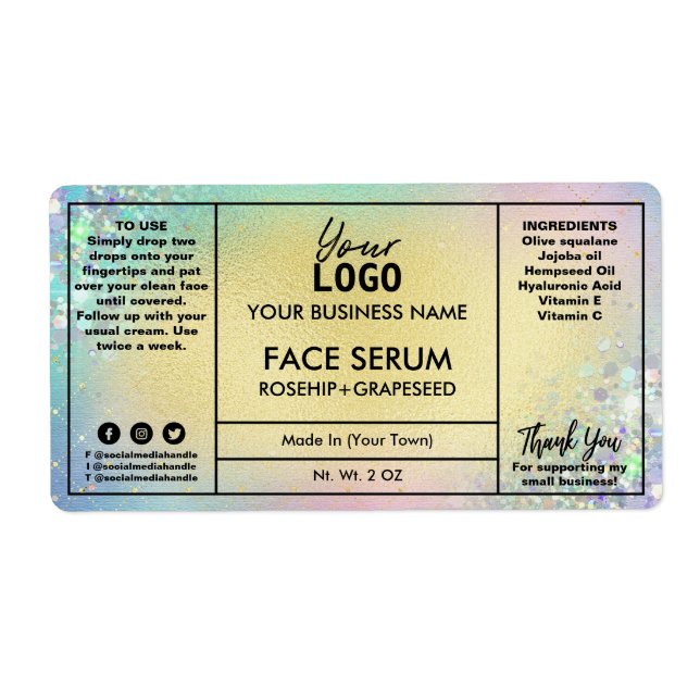 Etiqueta Glitter De Pasto E Soro Da Face Dourada (Frente)