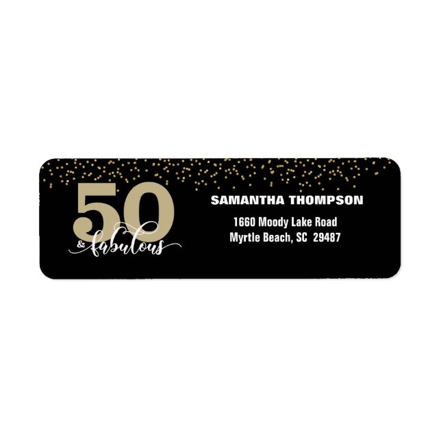 Etiqueta Glitter Dourado preto 50 e Endereço de devolução f (Frente)