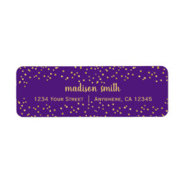 Etiqueta Glitter Dourado Roxo Confetti | Endereço de devolu