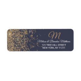 Etiqueta Glitter Sparkles Dourado Marinho Endereço Azul