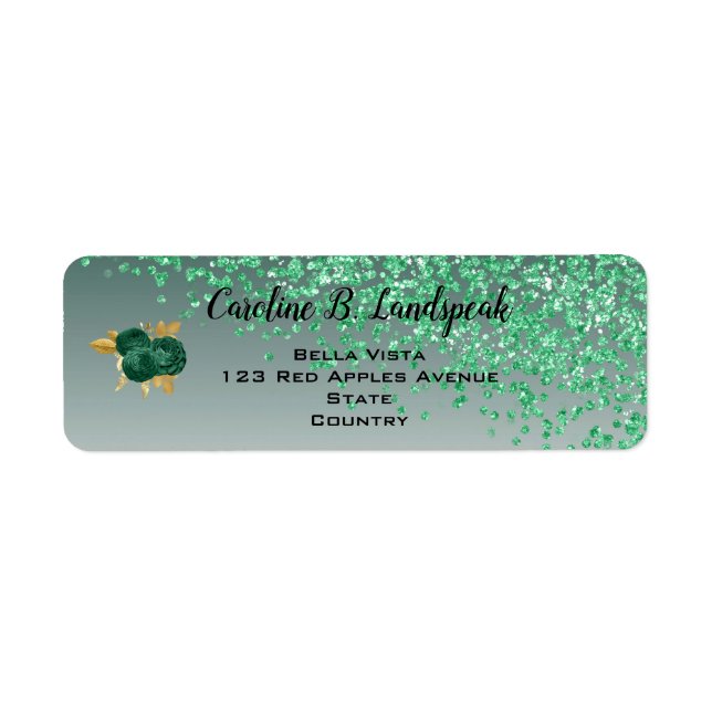 Etiqueta Glitter Verde, Rosas Verdes Sweet 16 (Frente)
