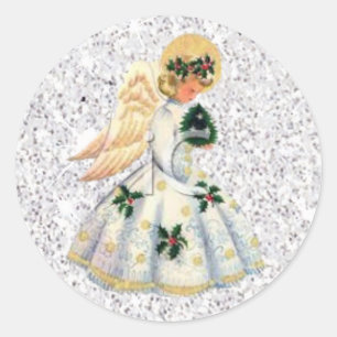 Etiqueta Glittery de prata bonito do Natal do anjo