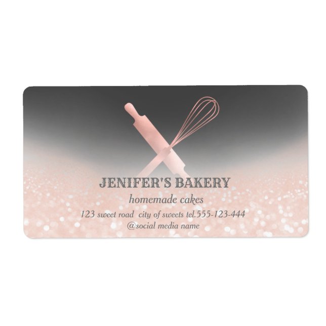 Etiqueta Glittery sparkle roling pin & whisky chef bakery (Frente)