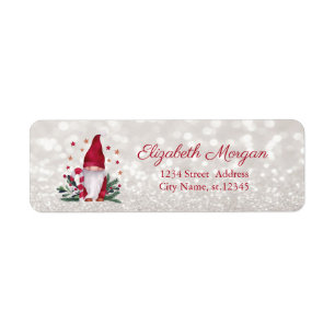 Etiqueta Gnome Pine Tree Branches Stars Glittery Bokeh