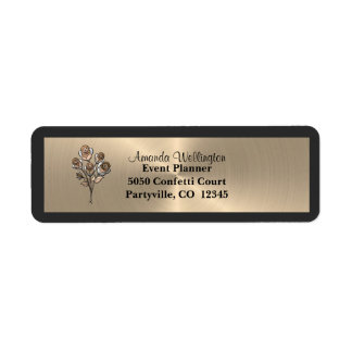 Etiqueta Gold & Black Floral Roses Return Address Label