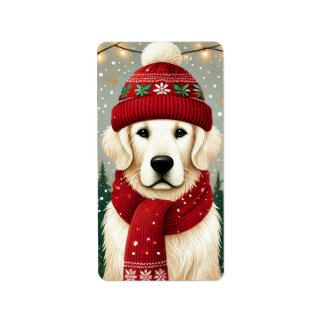 Etiqueta Golden Retriever in Festive Sweater - Cozy Christm