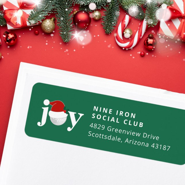 Etiqueta Golf Christmas Holiday Joy  Festive Modern Green (Sleek and festive return address label 🎄
Customize for family, club, or business.)