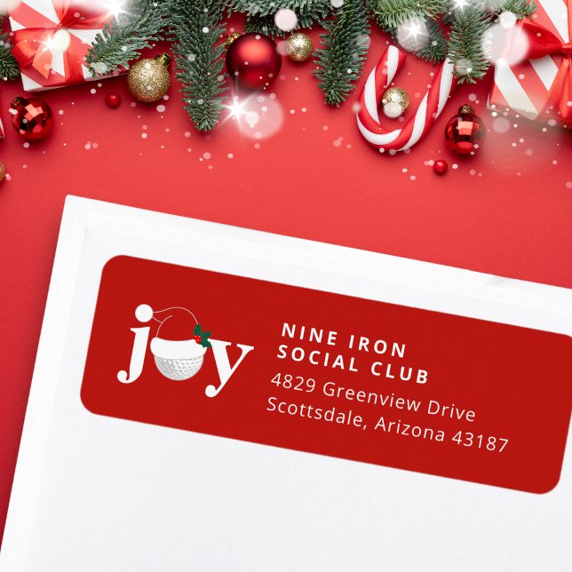 Etiqueta Golf Christmas Holiday Joy  Festive Modern Red (Sleek and festive return address label 🎄
Customize for family, club, or business.)