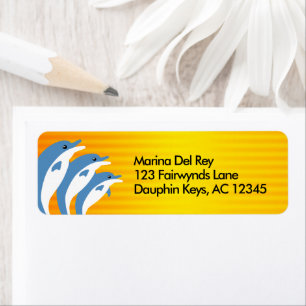 Etiqueta Golfinhos Azuis Dançando no Sol Tropical