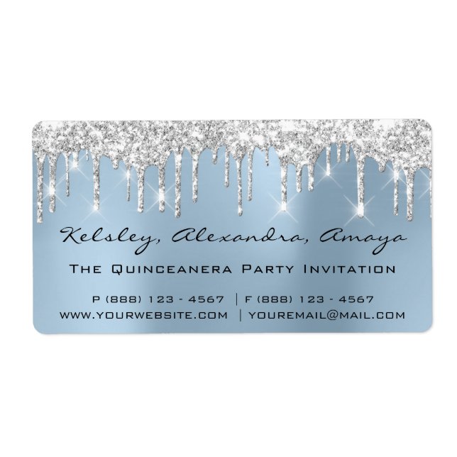 Etiqueta Gotas Silver Bridal 16º Quinceanera Azul (Frente)
