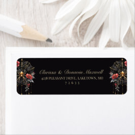 Etiqueta Gothic Red & Gold Floral Spider Web Return Address
