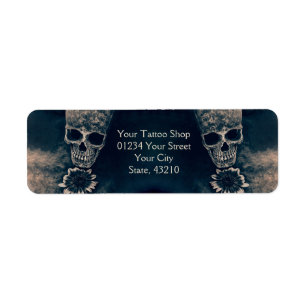 Etiqueta Gótico Caveira Girassol Estilo Antiquado