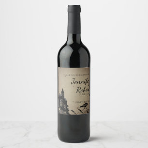 Etiqueta gótico do vinho do casamento da casa do
