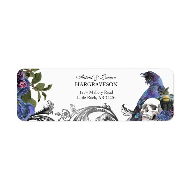 Etiqueta Gótico Raven & Skull Purple Return Address (Frente)