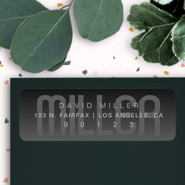 Etiqueta Gradiente de Cinzas Muito Escuro do Sobrenome Mode (Criador carregado)