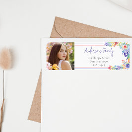 Etiqueta Graduação de Foto Floral Colorida Moderna em Aquar