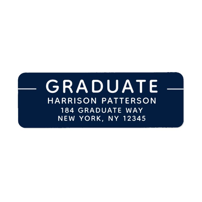 Etiqueta Graduação Script Moderno Branco Azul (Frente)