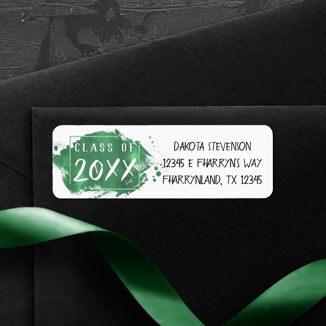 Etiqueta Graduação Verde | Endereço de Formando de Tinta Mo (Criador carregado)