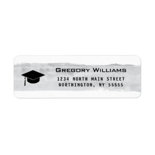 Etiqueta Graduation Cap Silver Watercolor Return Address