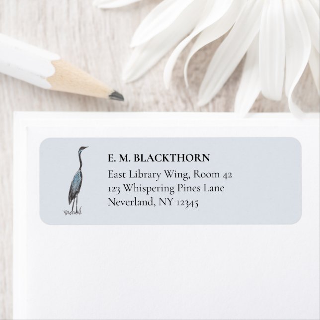 Etiqueta Great Blue Heron Hand-Drawn Victorian Address (Insitu)