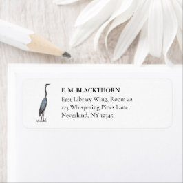 Etiqueta Great Blue Heron Vintage Hand-Drawn Bird Address