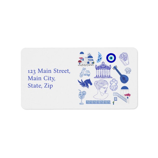 Etiqueta Grécia Azul e Branco Endereço (Frente)