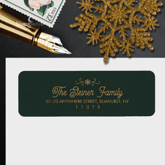 Etiqueta Green and Gold Snowflake Winter Address Label
