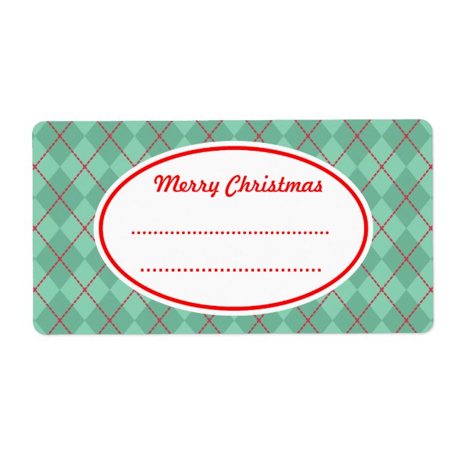 Etiqueta Green Argyle Felry Christmas Labels (Frente)