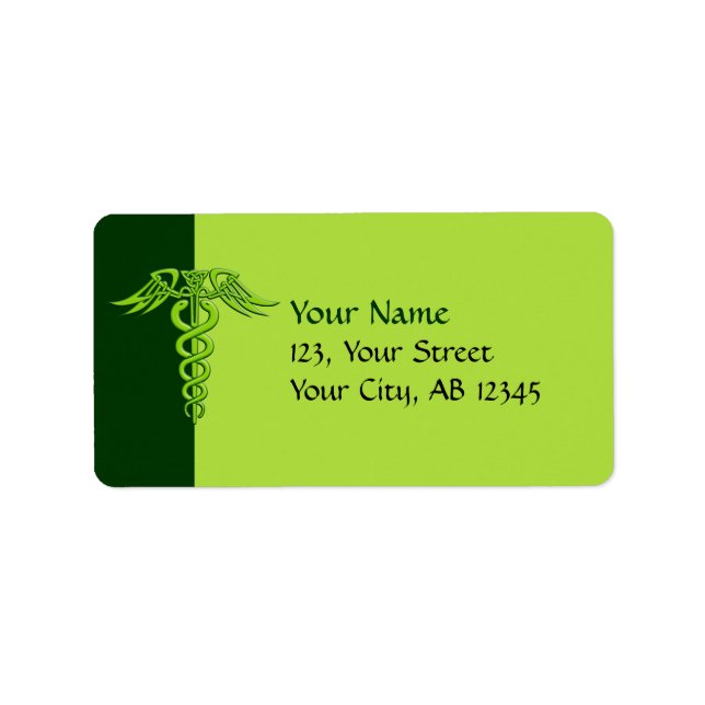 Etiqueta Green Celtic Knot Caduceus (Frente)