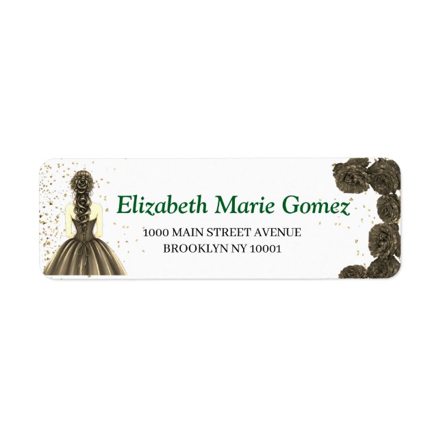 Etiqueta Green Custom Quinceañera Address Label (Frente)
