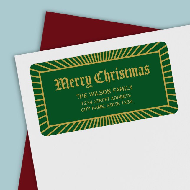 Etiqueta Green Lines Decorative Merry Christmas Address (Criador carregado)