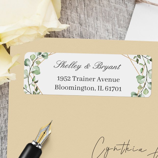 Etiqueta Greenery Eucalyptus deixa endereço de retorno (Criador carregado)