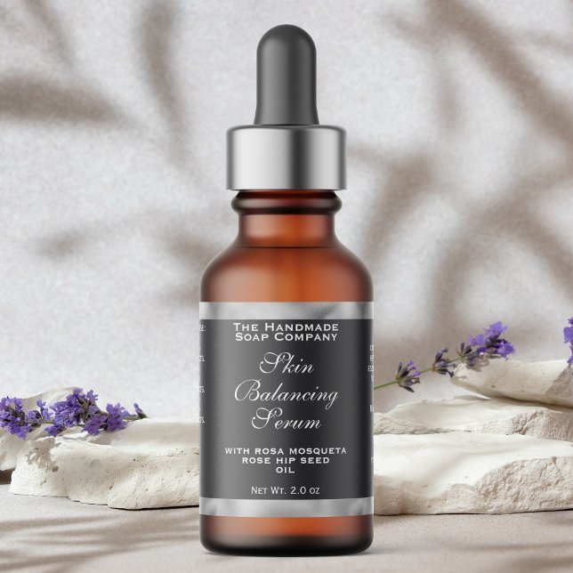 Etiqueta Grey Silver Cosmetics Small Dropper Bottle Label  (Criador carregado)