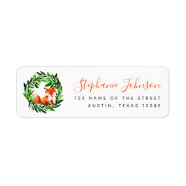 Etiqueta Grinalda De Folhas Verde Com Raposa Fofa Endereço 