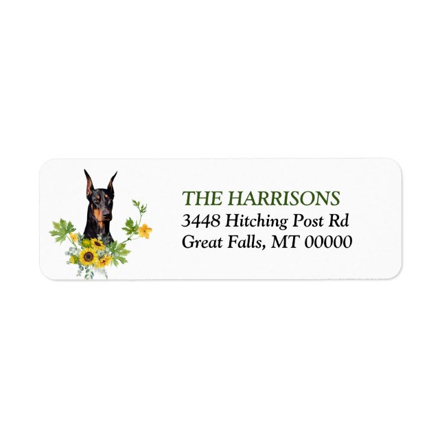 Etiqueta Grinalda de Girassol Doberman Pinscher Endereço de (Frente)